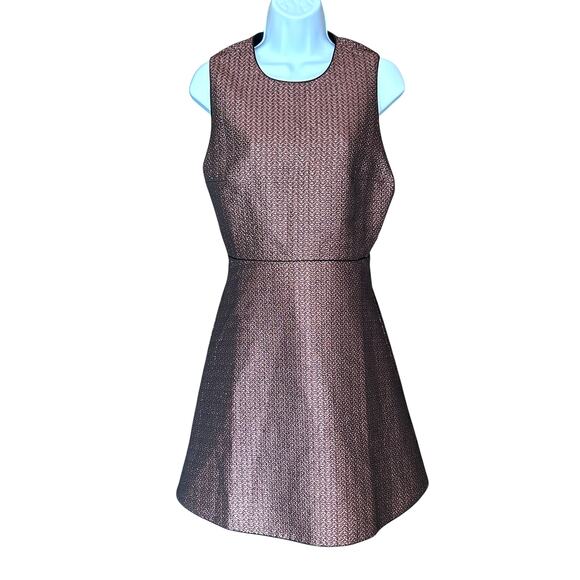 Maje Paris Metallic Jacquard Cutout Back Mini Dress Rose Gold Black Sz 2/ US M - Picture 1 of 9